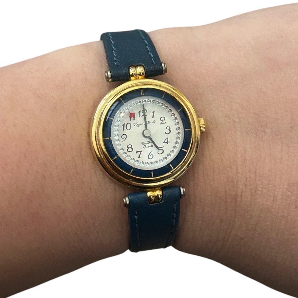 Vintage gold and navy dainty watch